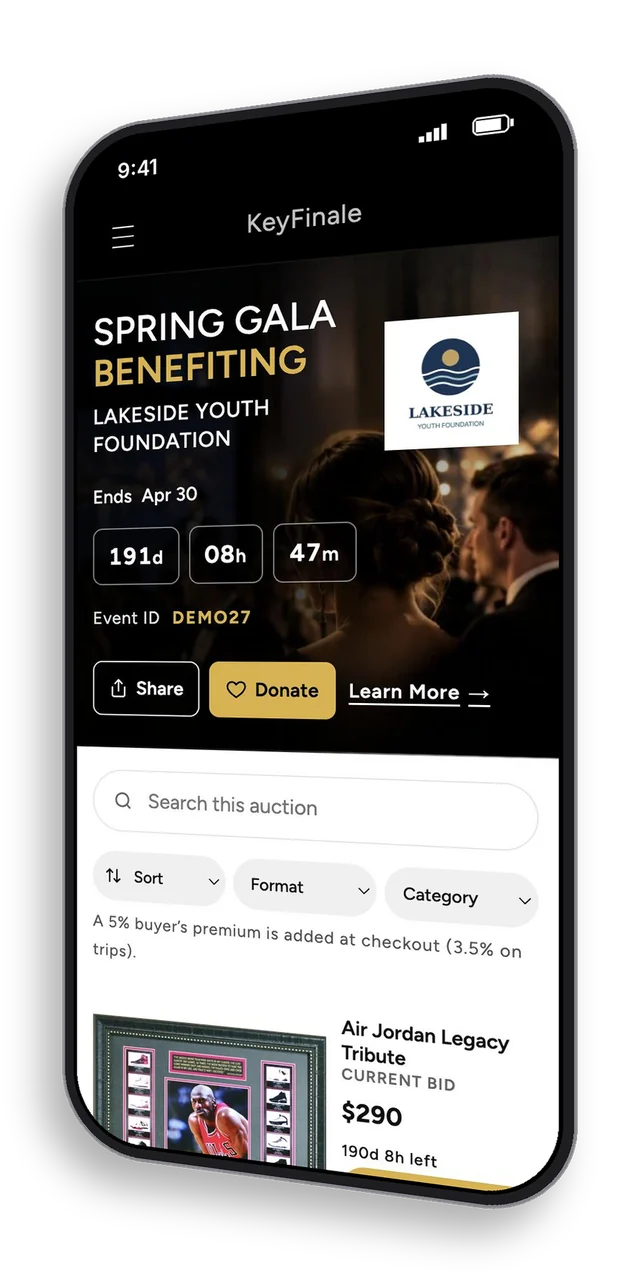 A KeyFinale event page on a phone