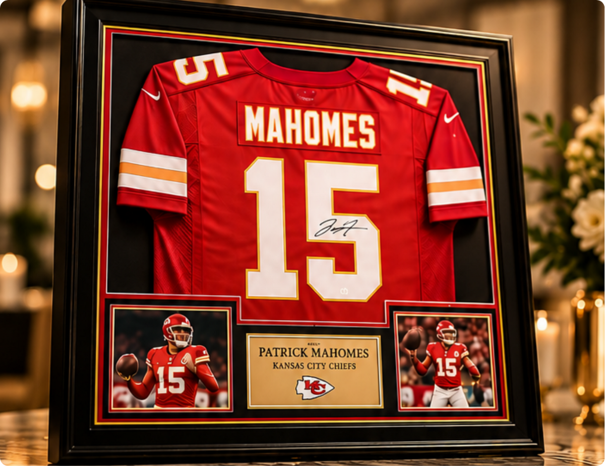 Framed Patrick Mahomes jersey fundraising example